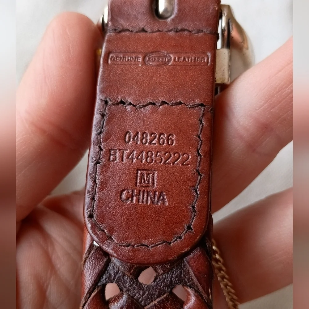 Vintage Fossil Elegant Brown Braided Leather Belt_med